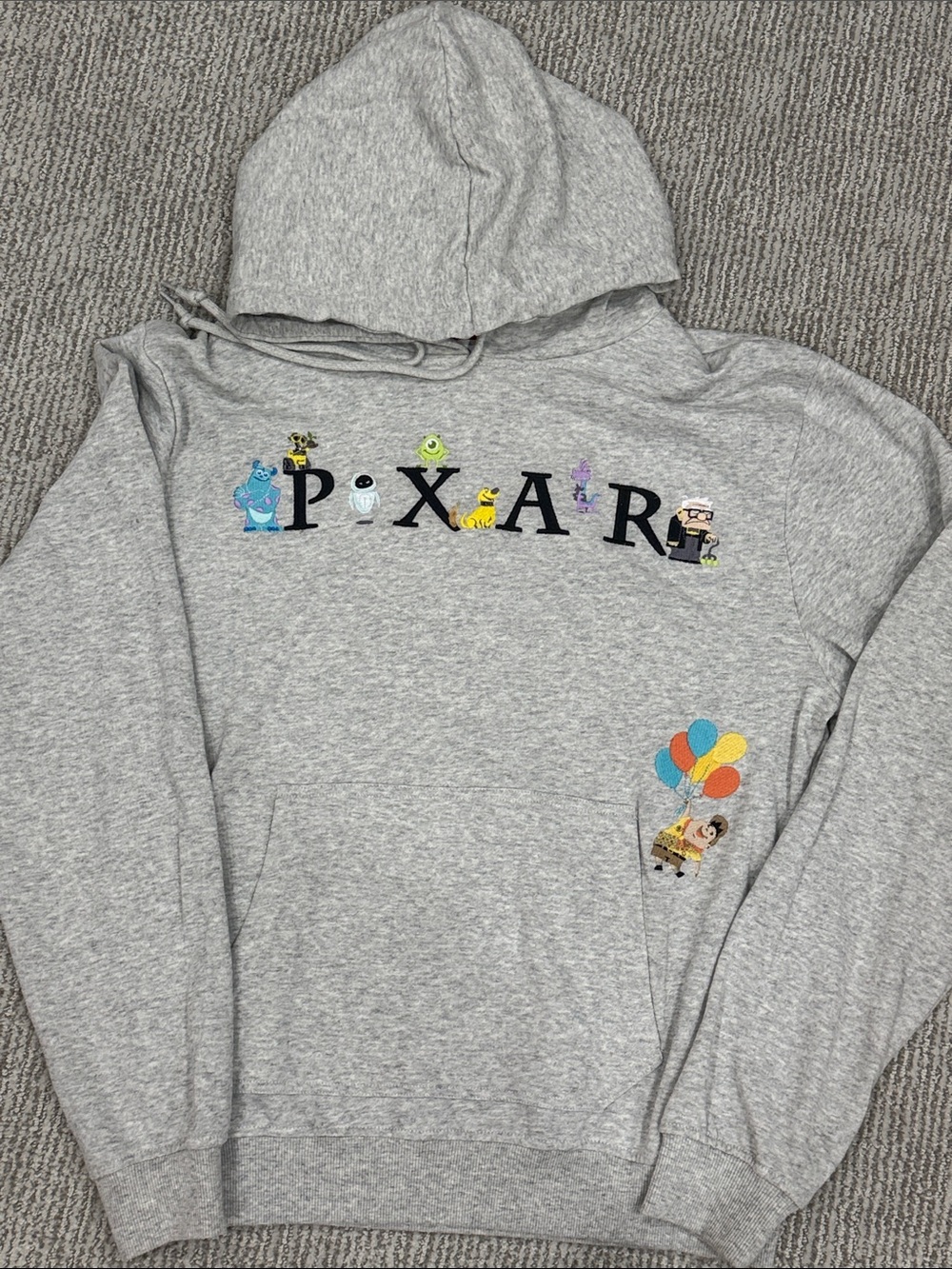 Pixar Character Embroidered Hoodie - Heather Gray with Kangaroo Pocket